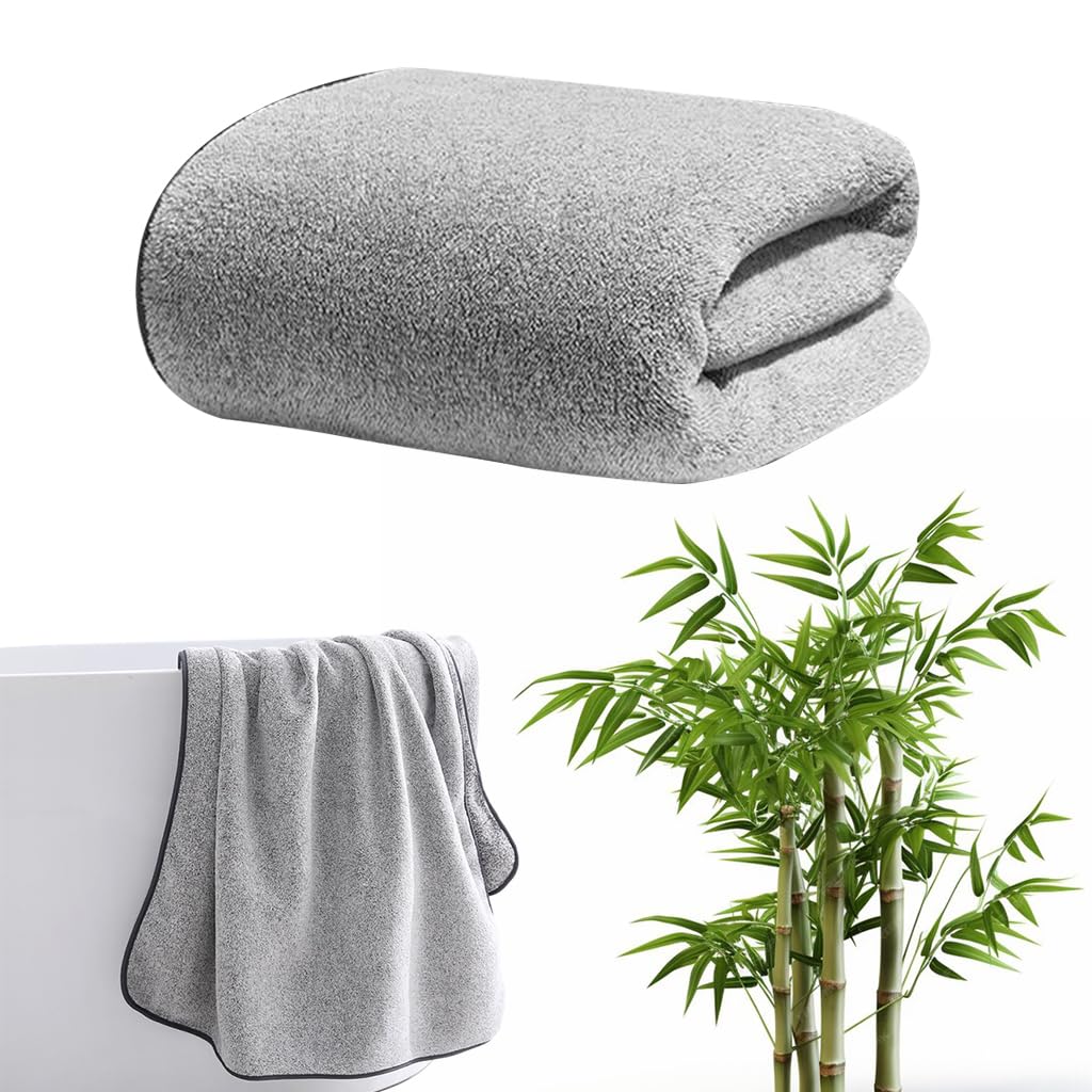 HASTHIP Bamboo Bath Towel, Super Absorbent, Large Cotton Antibacterial Bath Towels (55x27 Inches, Grey) HASTHIP Bamboo Bath Towel, Super Absorbent, Large Cotton Antibacterial Bath Towels (55x27 Inches, Grey)